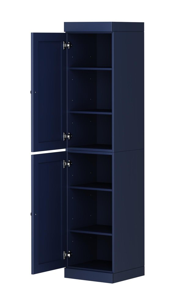 72" Navy Blue Solid Wood Two Door Pantry Or Storage Closet