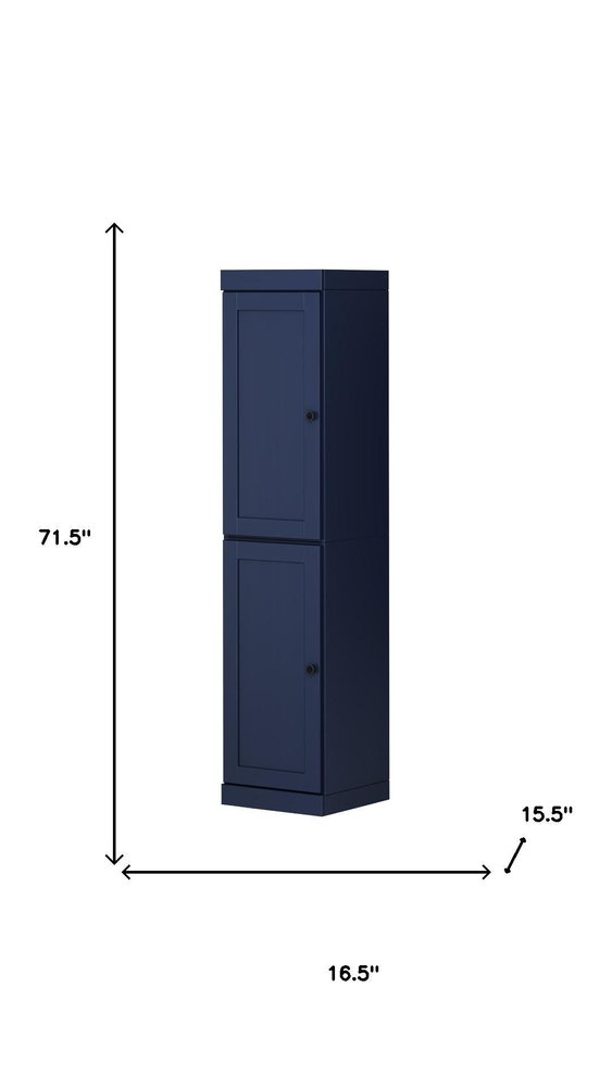 72" Navy Blue Solid Wood Two Door Pantry Or Storage Closet