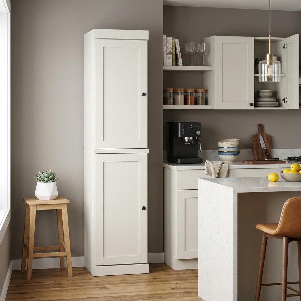 72" Off White Solid Wood Two Door Pantry Or Storage Closet