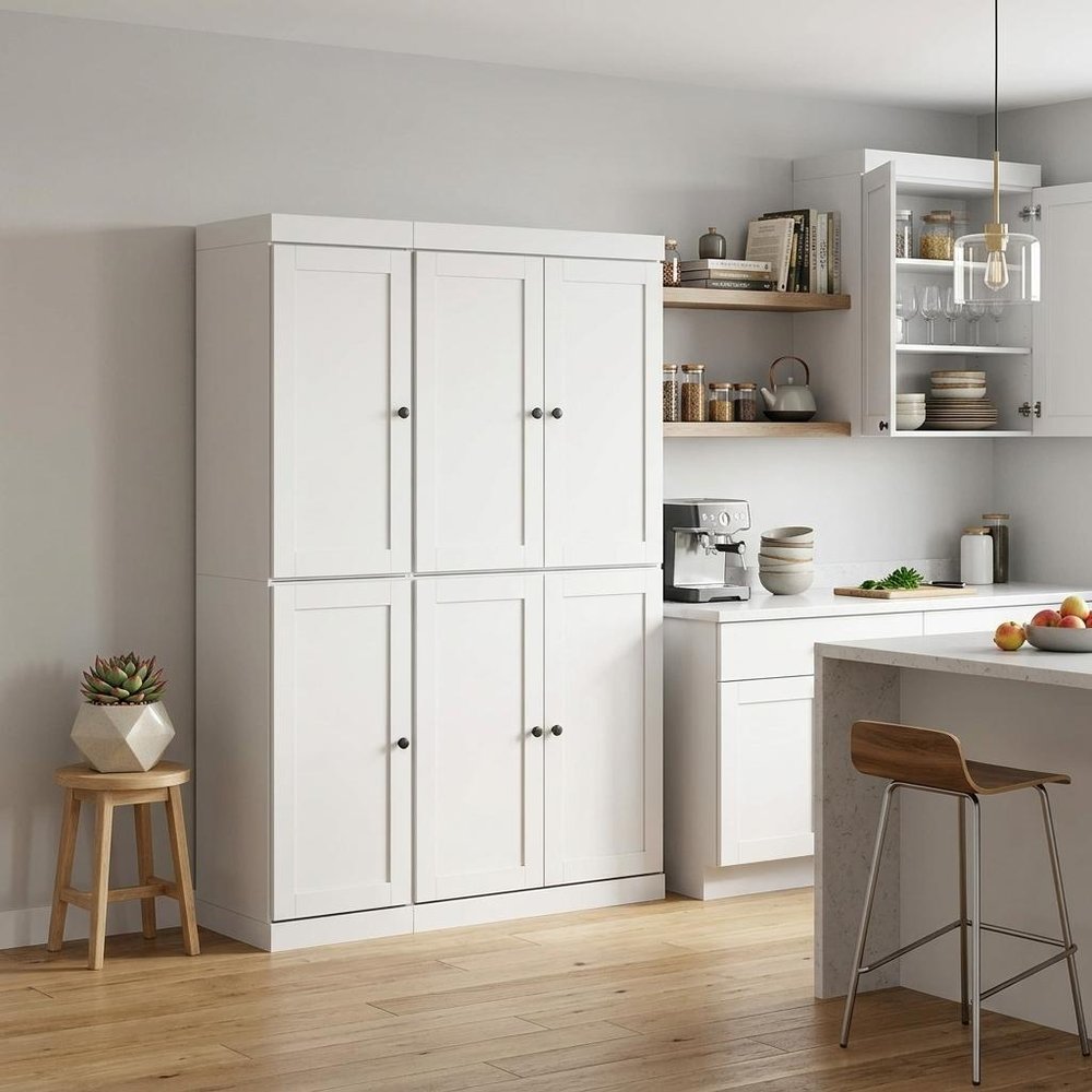 72" White Solid Wood 8 Pantry Or Storage Closet