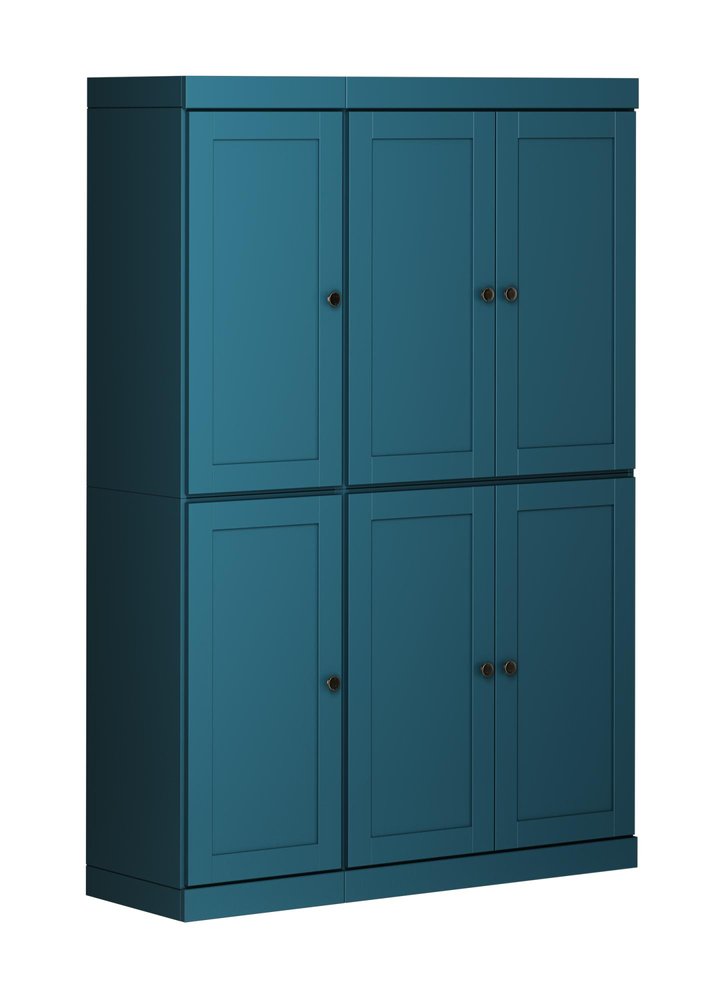 72" Teal Blue Solid Wood 8 Pantry Or Storage Closet