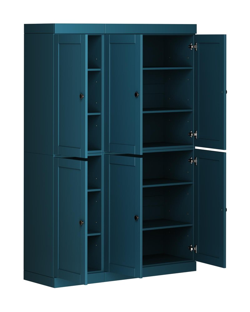 72" Teal Blue Solid Wood 8 Pantry Or Storage Closet