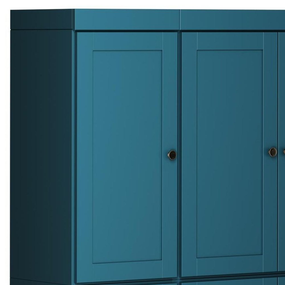 72" Teal Blue Solid Wood 8 Pantry Or Storage Closet