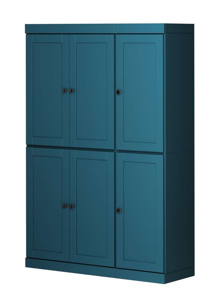 72" Teal Blue Solid Wood 8 Pantry Or Storage Closet
