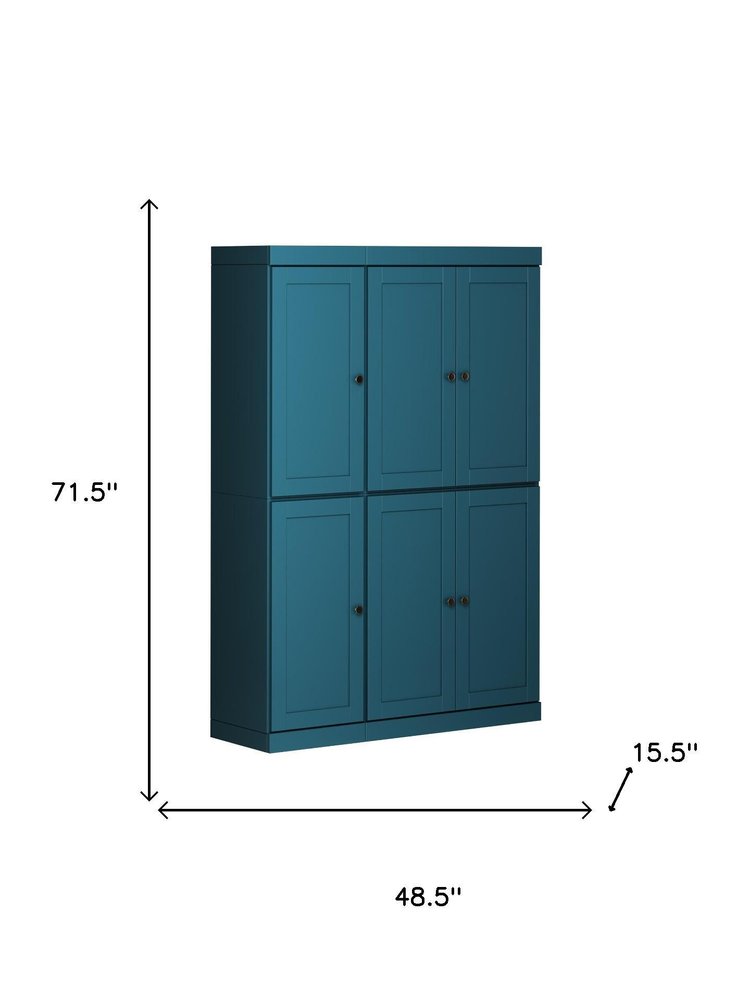 72" Teal Blue Solid Wood 8 Pantry Or Storage Closet