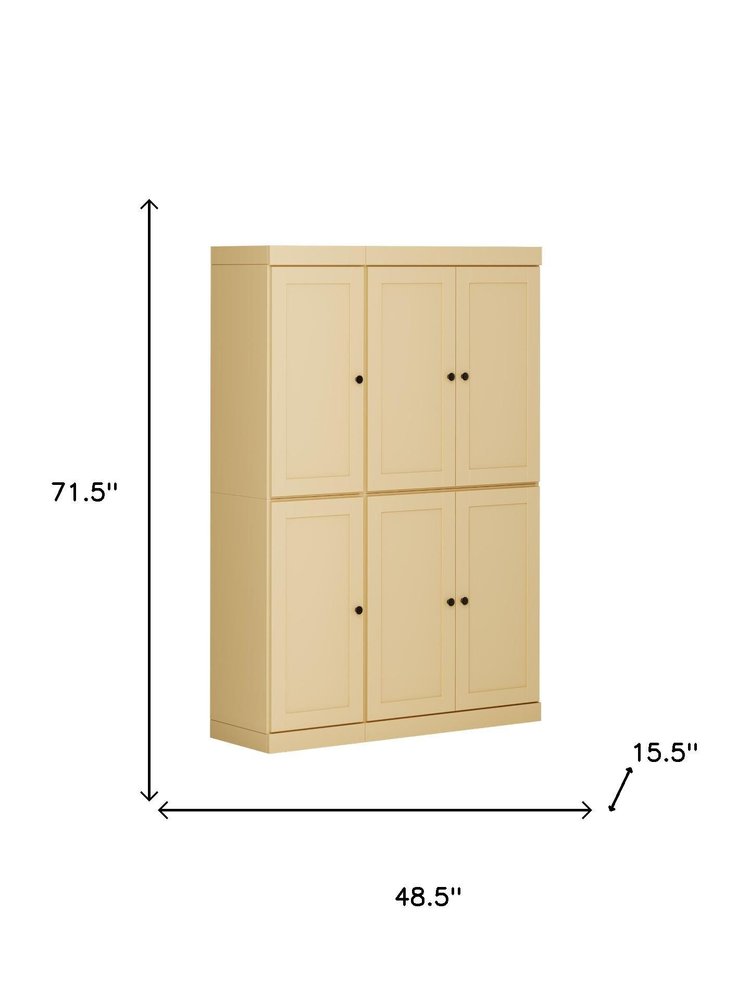 72" Yellow Solid Wood 8 Pantry Or Storage Closet