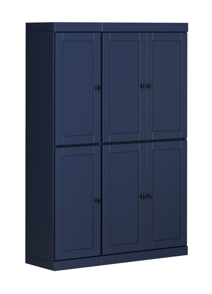 72" Navy Blue Solid Wood 8 Pantry Or Storage Closet