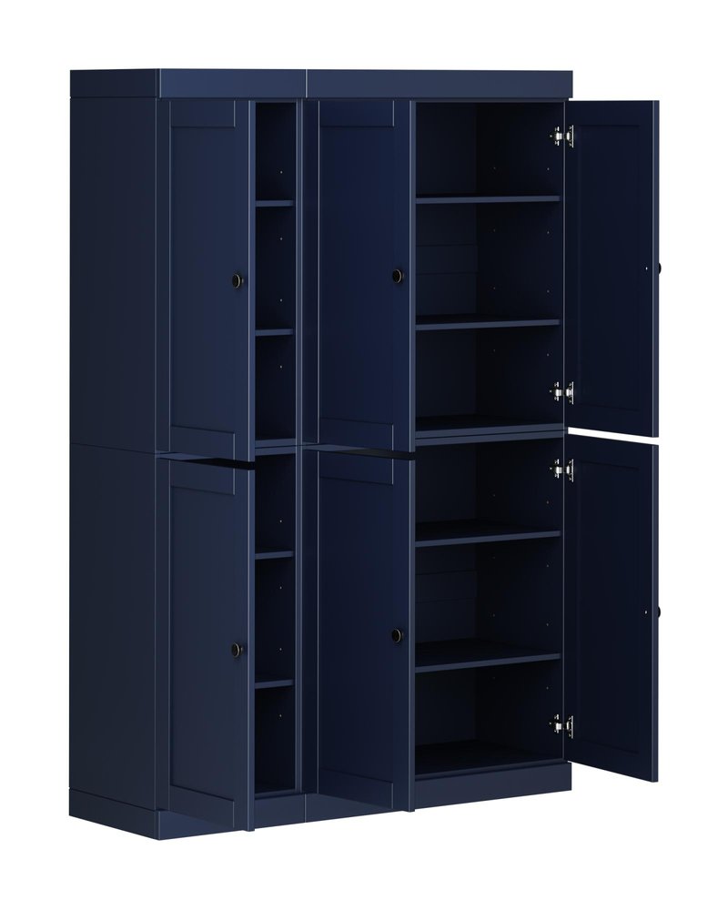 72" Navy Blue Solid Wood 8 Pantry Or Storage Closet