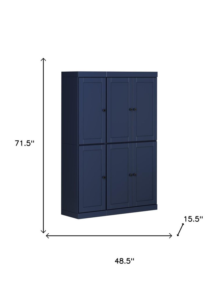 72" Navy Blue Solid Wood 8 Pantry Or Storage Closet