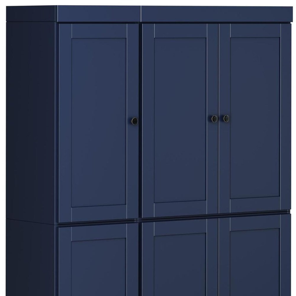 72" Navy Blue Solid Wood 8 Pantry Or Storage Closet