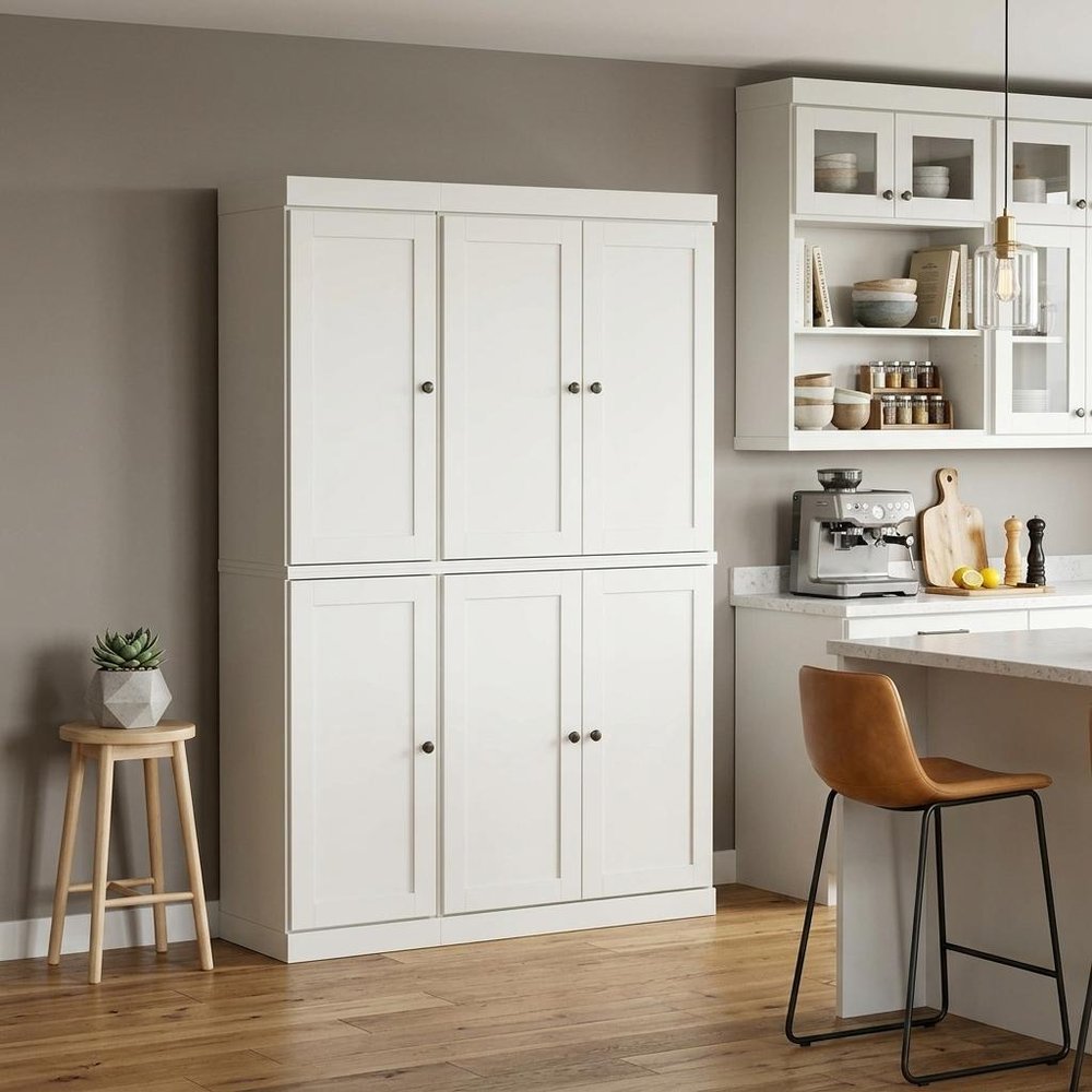 72" Off White Solid Wood 8 Pantry Or Storage Closet