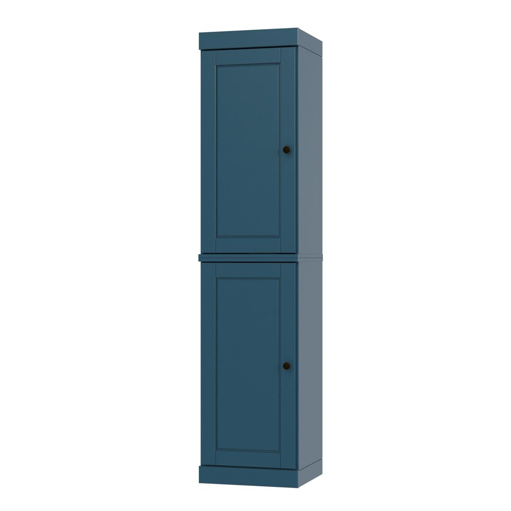 72" Teal Blue Solid Wood Two Door Pantry Or Storage Closet on a white background