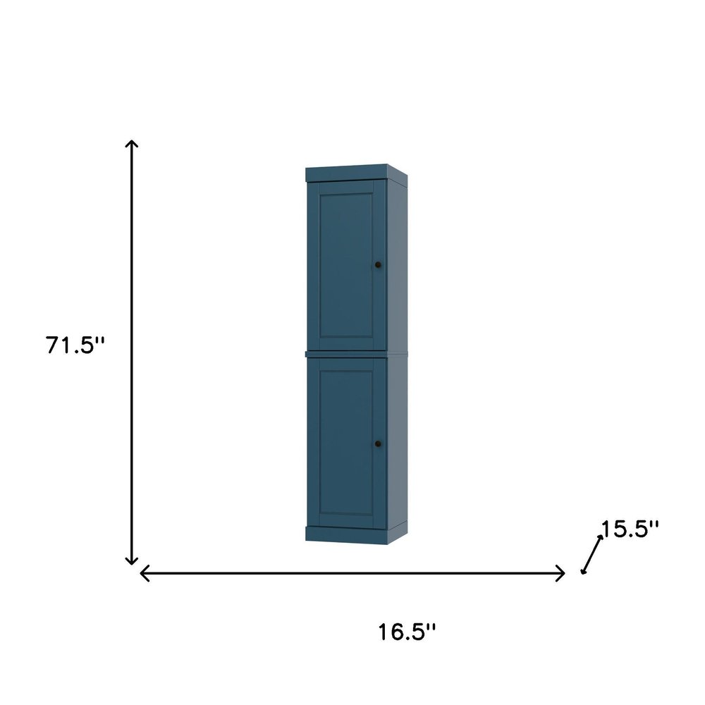 72" Teal Blue Solid Wood Two Door Pantry Or Storage Closet