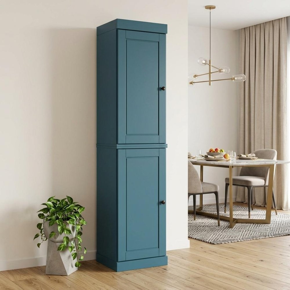 72" Teal Blue Solid Wood Two Door Pantry Or Storage Closet