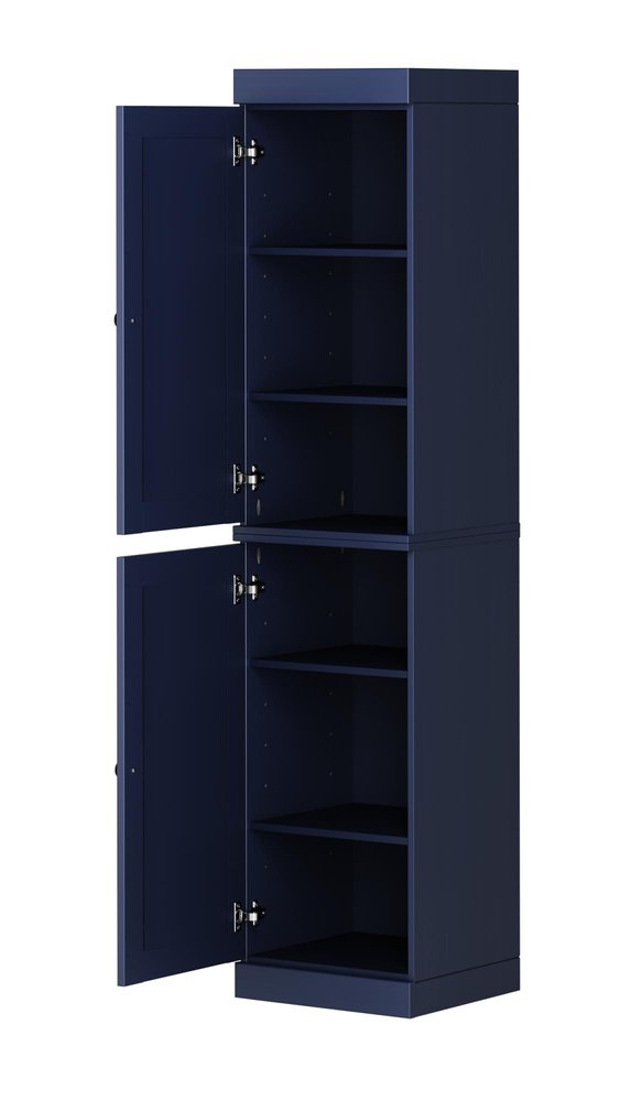 72" Navy Blue Solid Wood Two Door Pantry Or Storage Closet