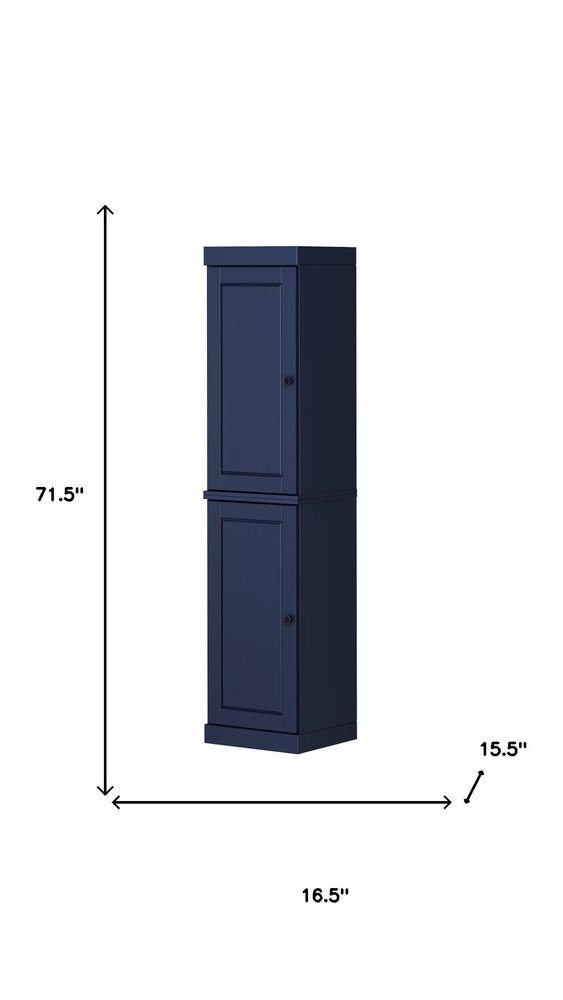 72" Navy Blue Solid Wood Two Door Pantry Or Storage Closet