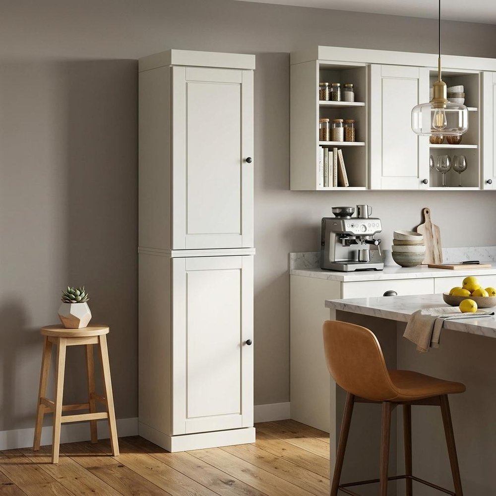 72" Off White Solid Wood Two Door Pantry Or Storage Closet
