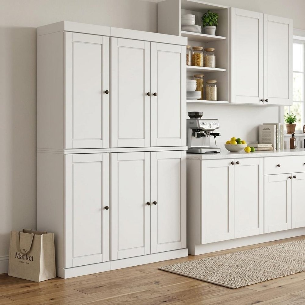 72" White Solid Wood 8 Pantry Or Storage Closet