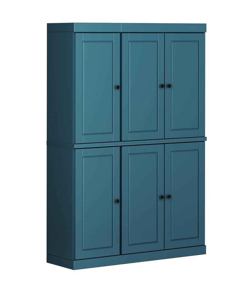 72" Teal Blue Solid Wood 8 Pantry Or Storage Closet