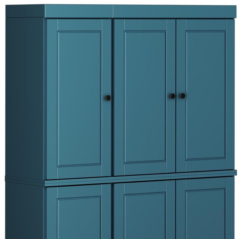 72" Teal Blue Solid Wood 8 Pantry Or Storage Closet