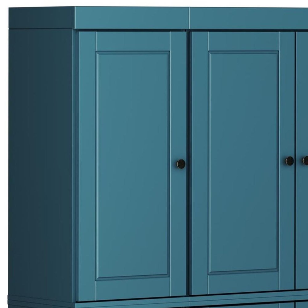 72" Teal Blue Solid Wood 8 Pantry Or Storage Closet