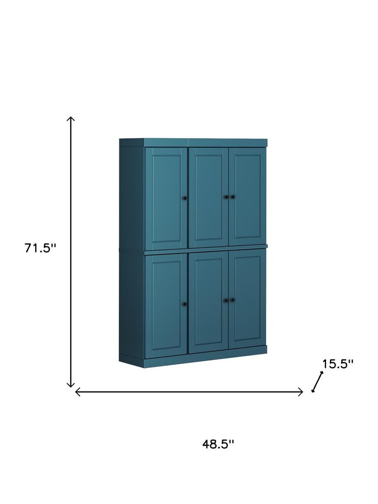 72" Teal Blue Solid Wood 8 Pantry Or Storage Closet