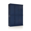 72" Navy Blue Solid Wood 8 Pantry Or Storage Closet on a white background