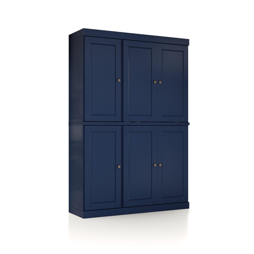 72" Navy Blue Solid Wood 8 Pantry Or Storage Closet