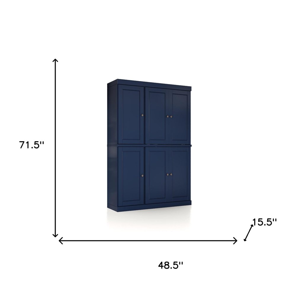 72" Navy Blue Solid Wood 8 Pantry Or Storage Closet