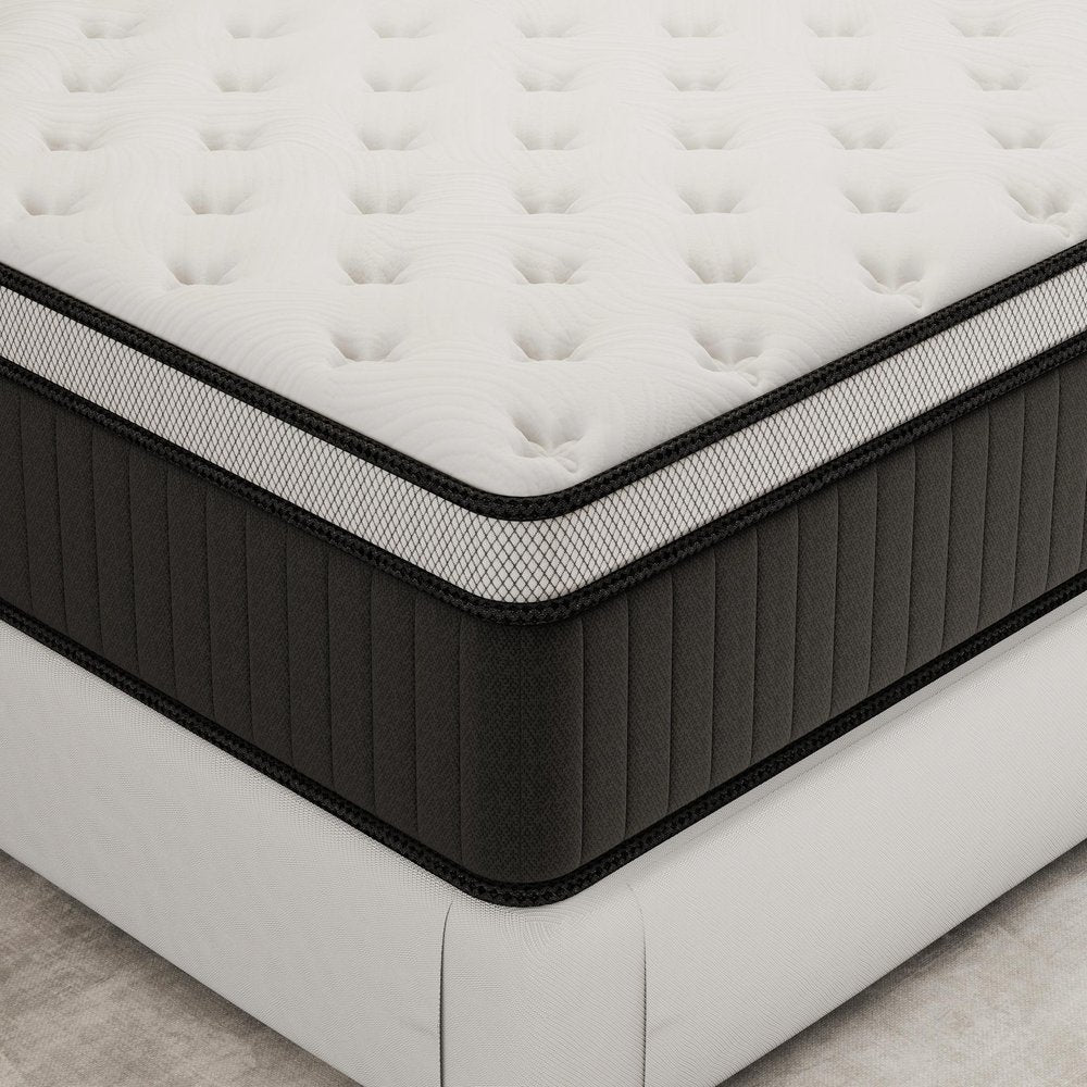Detail view of 14" Twin Memory Foam Medium Euro Top Hybrid Mattress, filling the frame with the white texture.