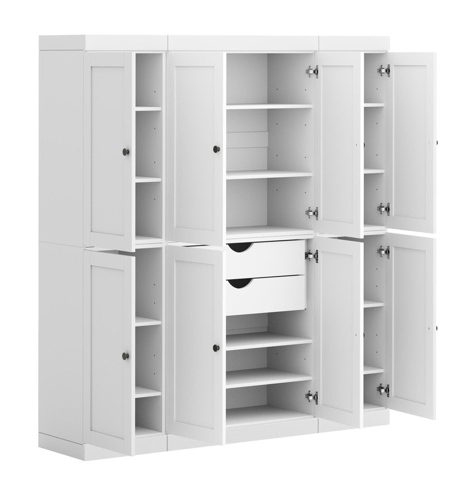 72" White Solid Wood 8 Two Drawer Pantry Or Storage Closet