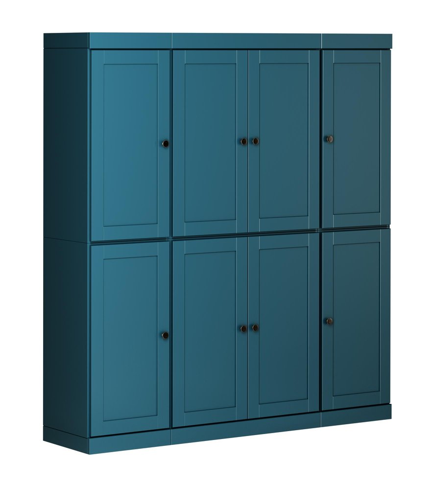 72" Teal Blue Solid Wood 8 Two Drawer Pantry Or Storage Closet