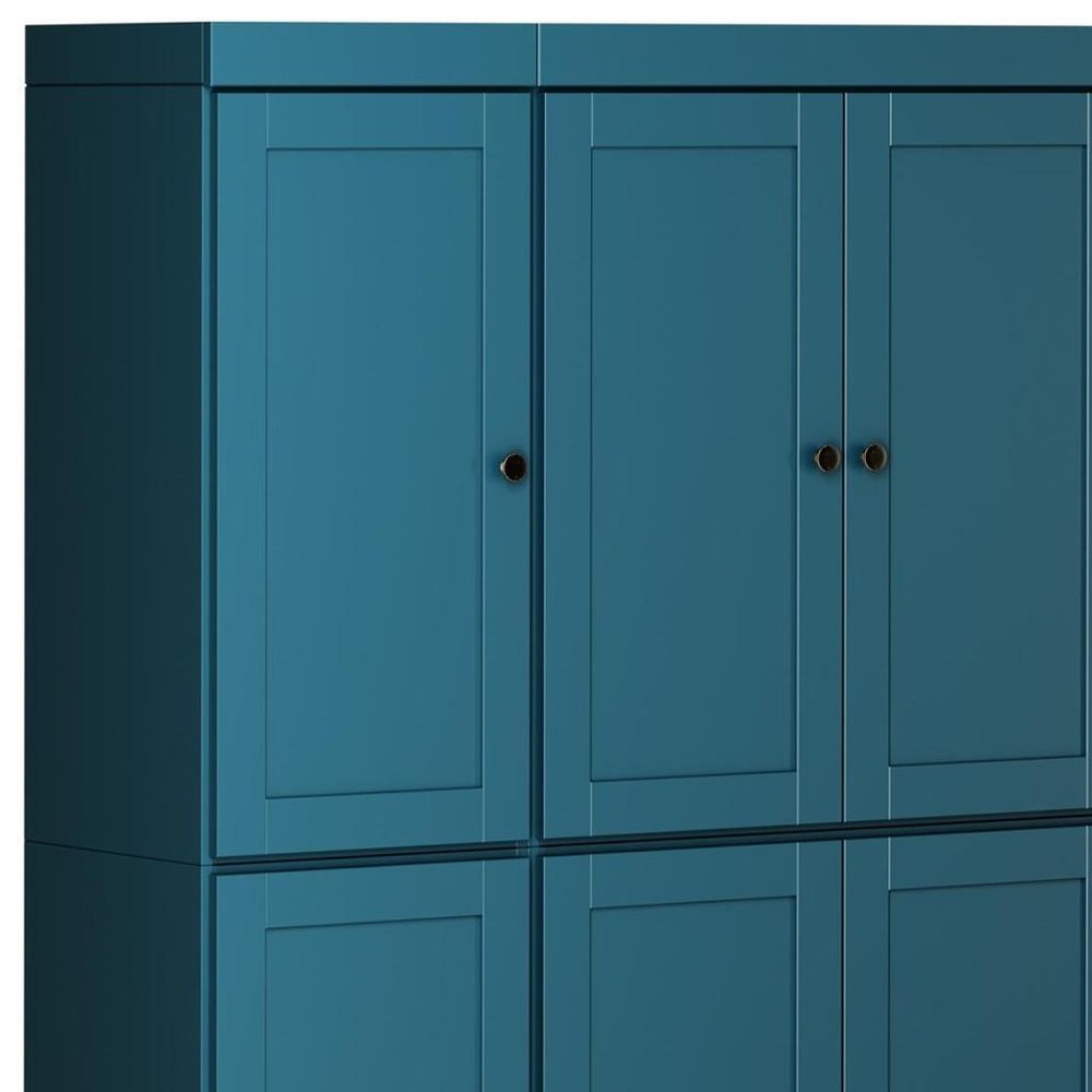 72" Teal Blue Solid Wood 8 Two Drawer Pantry Or Storage Closet