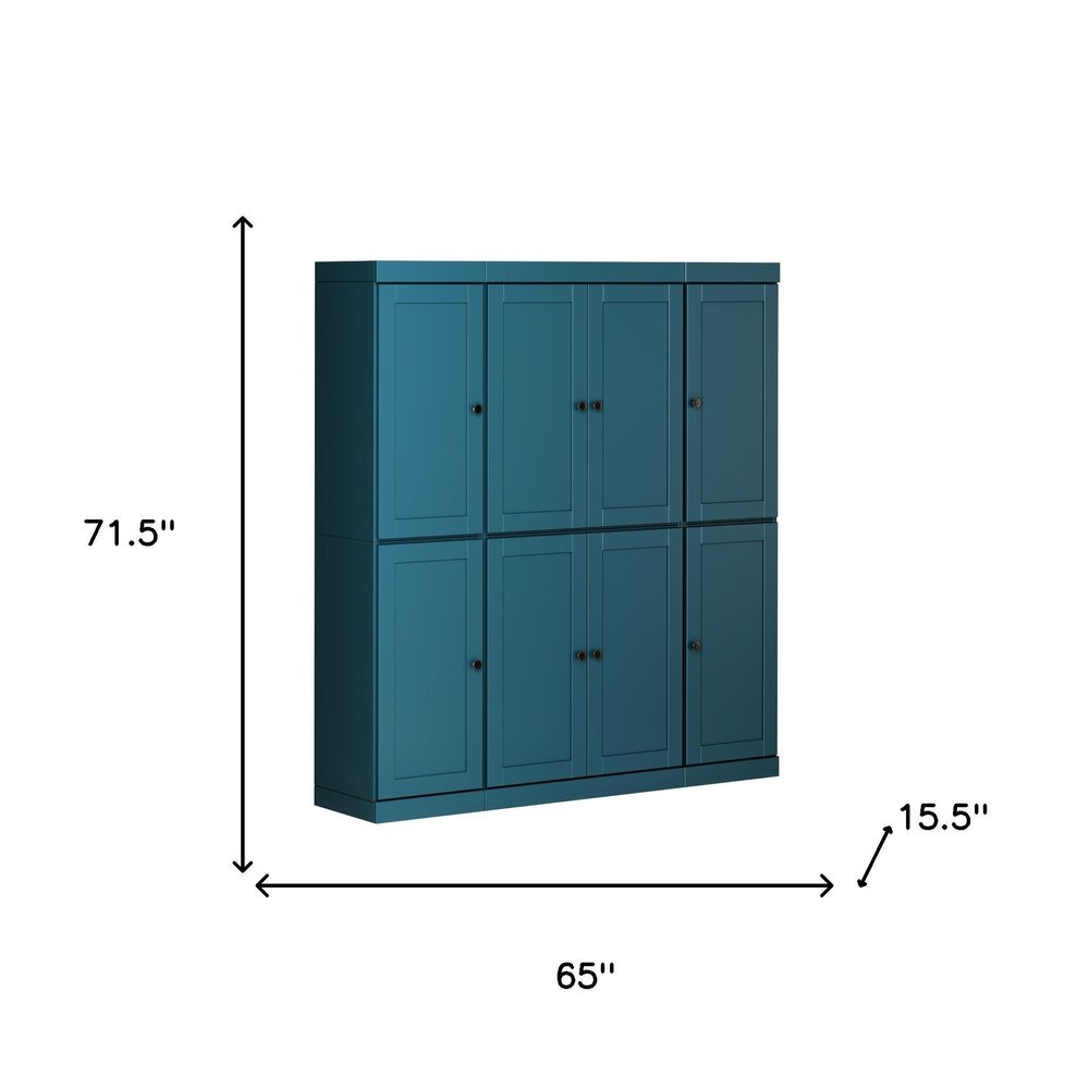 72" Teal Blue Solid Wood 8 Two Drawer Pantry Or Storage Closet
