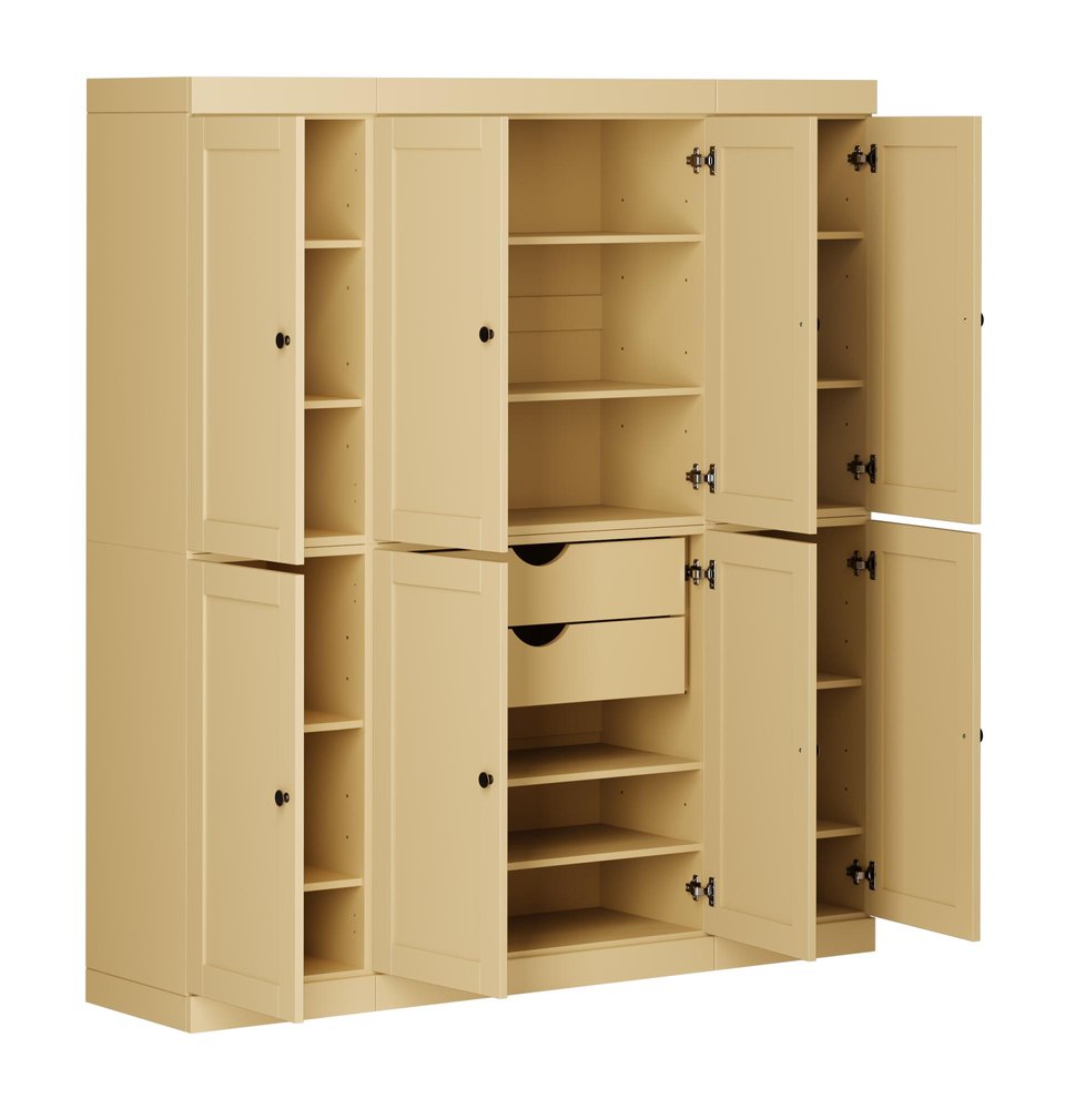 72" Yellow Solid Wood 8 Two Drawer Pantry Or Storage Closet