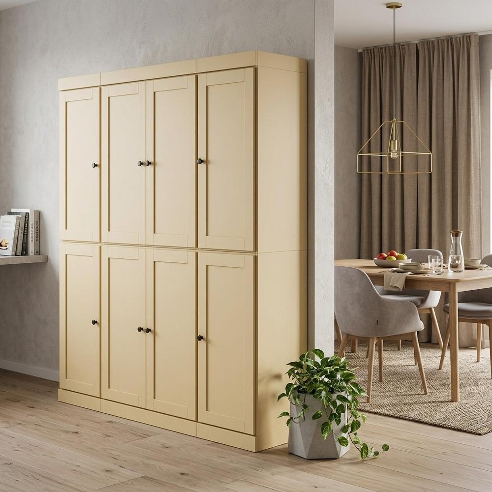 72" Yellow Solid Wood 8 Two Drawer Pantry Or Storage Closet