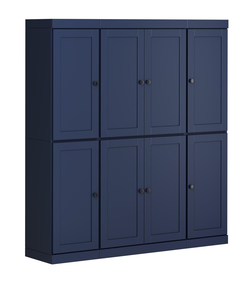 72" Navy Blue Solid Wood 8 Two Drawer Pantry Or Storage Closet