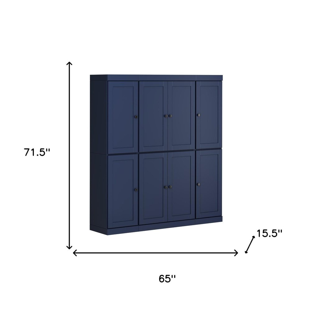 72" Navy Blue Solid Wood 8 Two Drawer Pantry Or Storage Closet