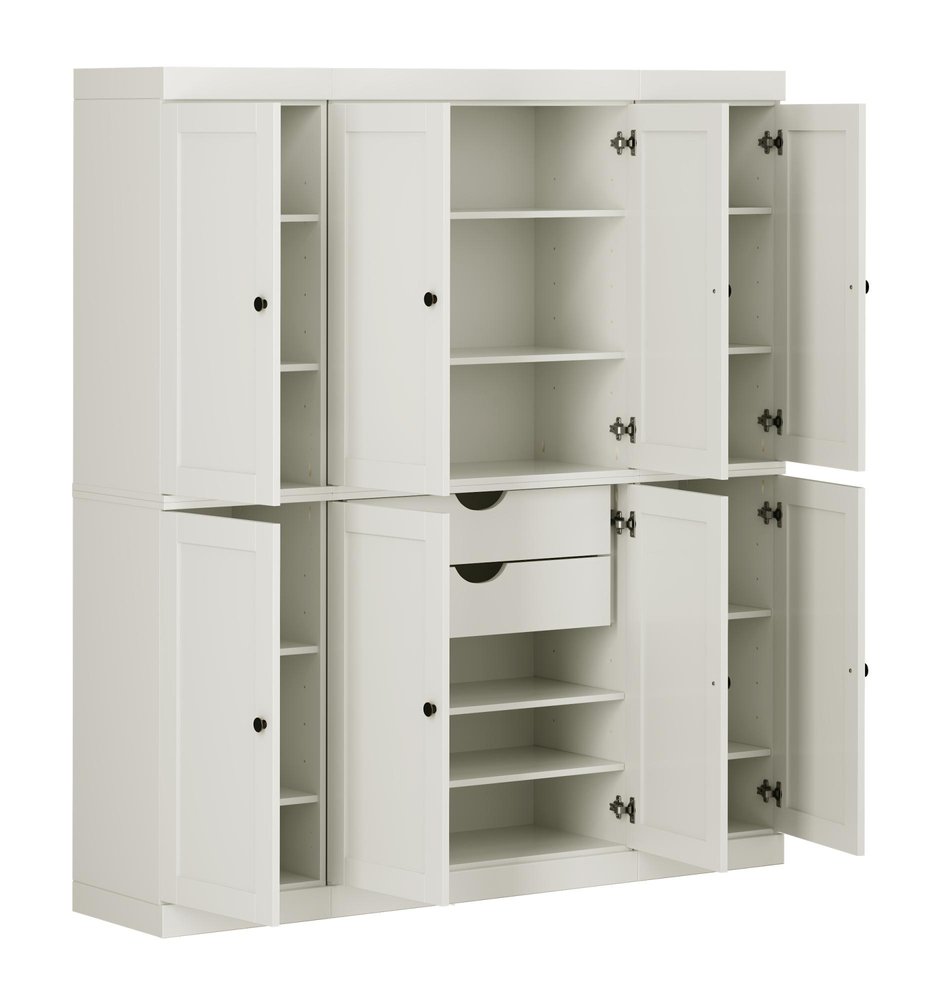 72" Off White Solid Wood 8 Two Drawer Pantry Or Storage Closet
