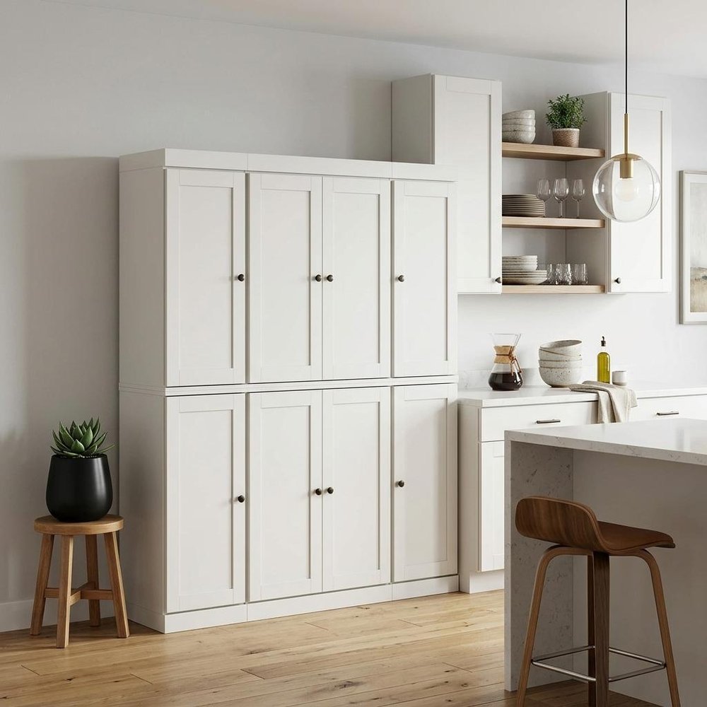 72" Off White Solid Wood 8 Two Drawer Pantry Or Storage Closet