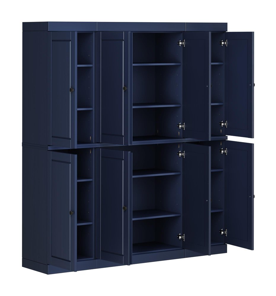 72" Navy Blue Solid Wood 8 Pantry Or Storage Closet