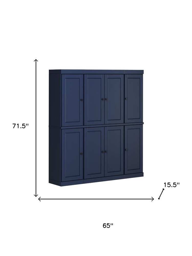 72" Navy Blue Solid Wood 8 Pantry Or Storage Closet
