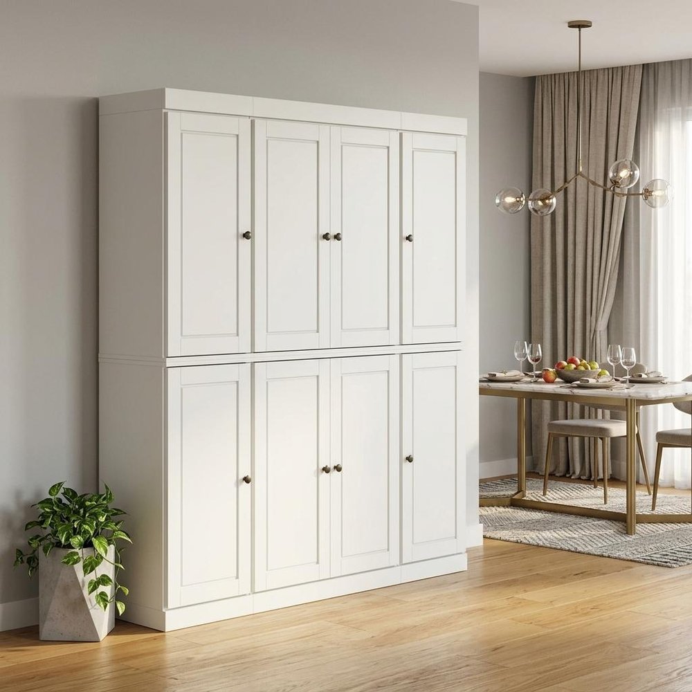 72" Off White Solid Wood 8 Pantry Or Storage Closet