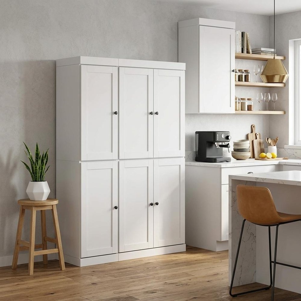 72" White Solid Wood 8 Pantry Or Storage Closet