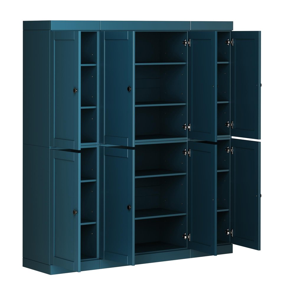72" Teal Blue Solid Wood 8 Pantry Or Storage Closet