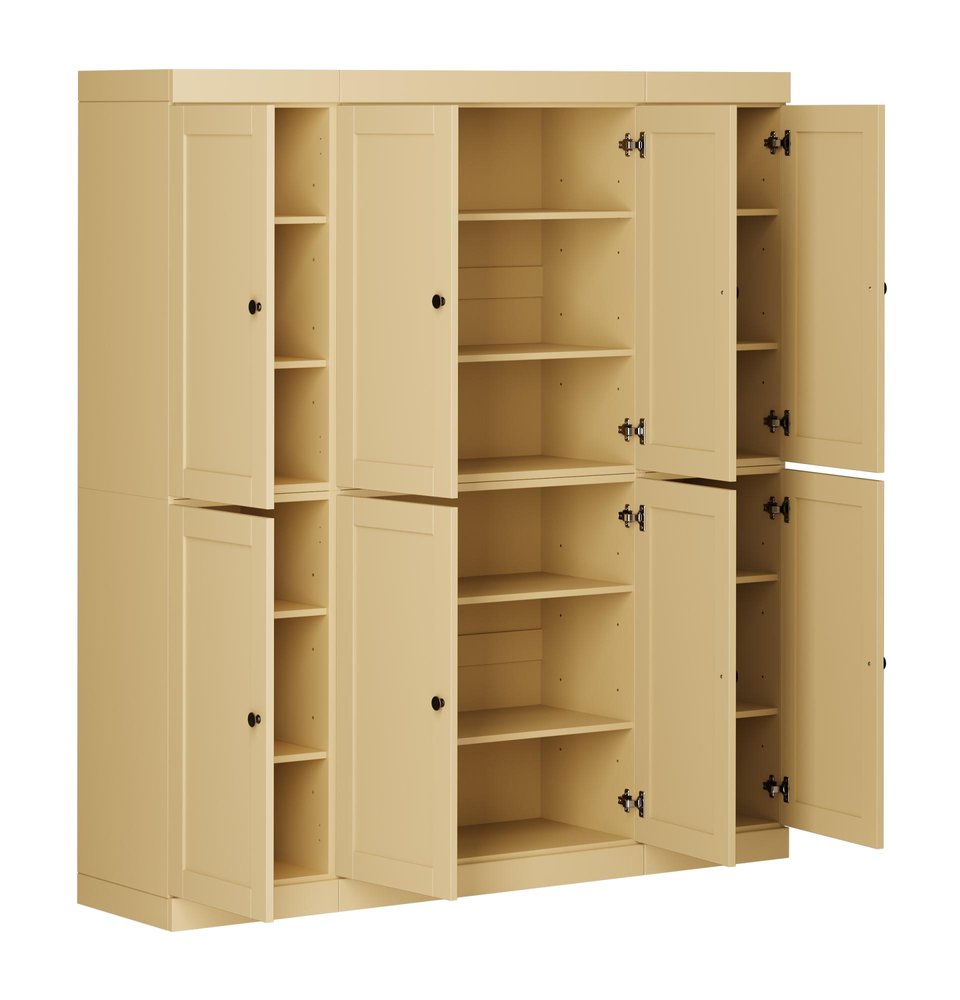 72" Yellow Solid Wood 8 Pantry Or Storage Closet on a white background