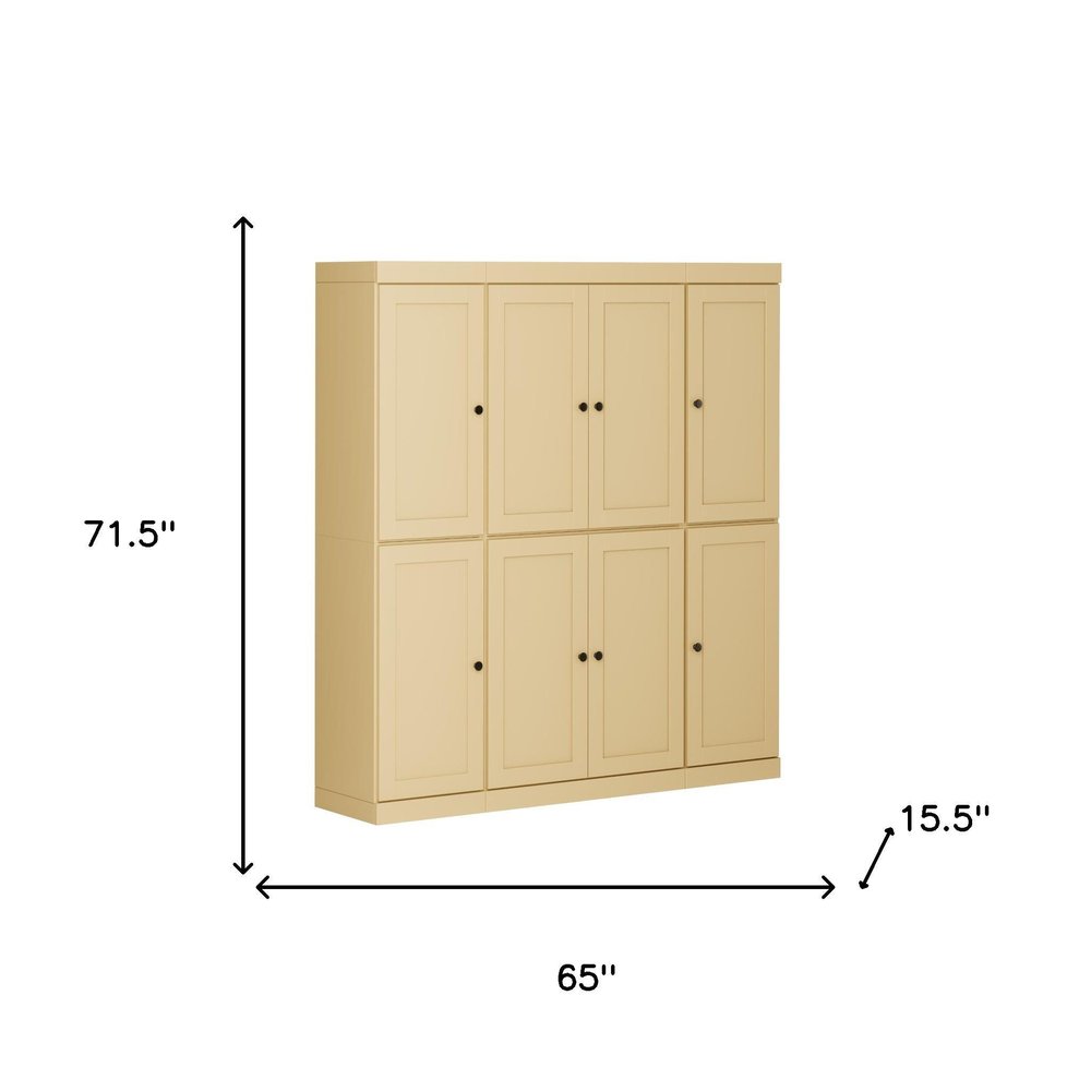 72" Yellow Solid Wood 8 Pantry Or Storage Closet