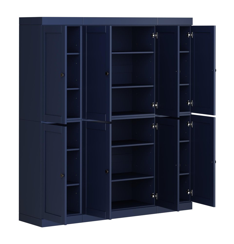 72" Navy Blue Solid Wood 8 Pantry Or Storage Closet