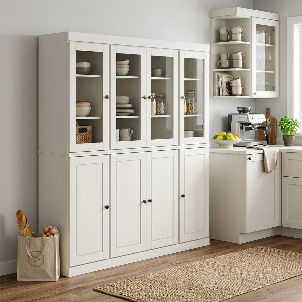 72" Off White Solid Wood 8 Pantry Or Storage Closet