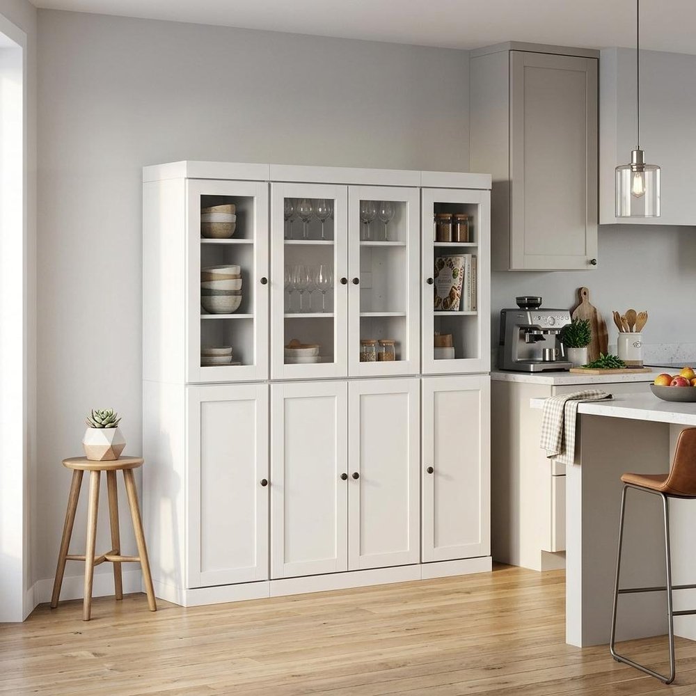 72" White Solid Wood 8 Pantry Or Storage Closet